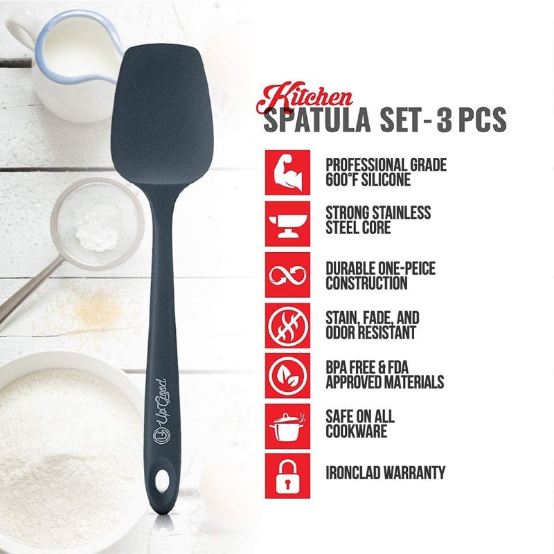 UpGood Silicone Spatula Set 600Â°F - High Heat Resistant Nonstick, Small and Large Kitchen Spatulas - Flexible BPA Free Professional Grade Cookware - Utensils for Cooking, Baking, Mixing(3 Pcs, Grey) - Image 3